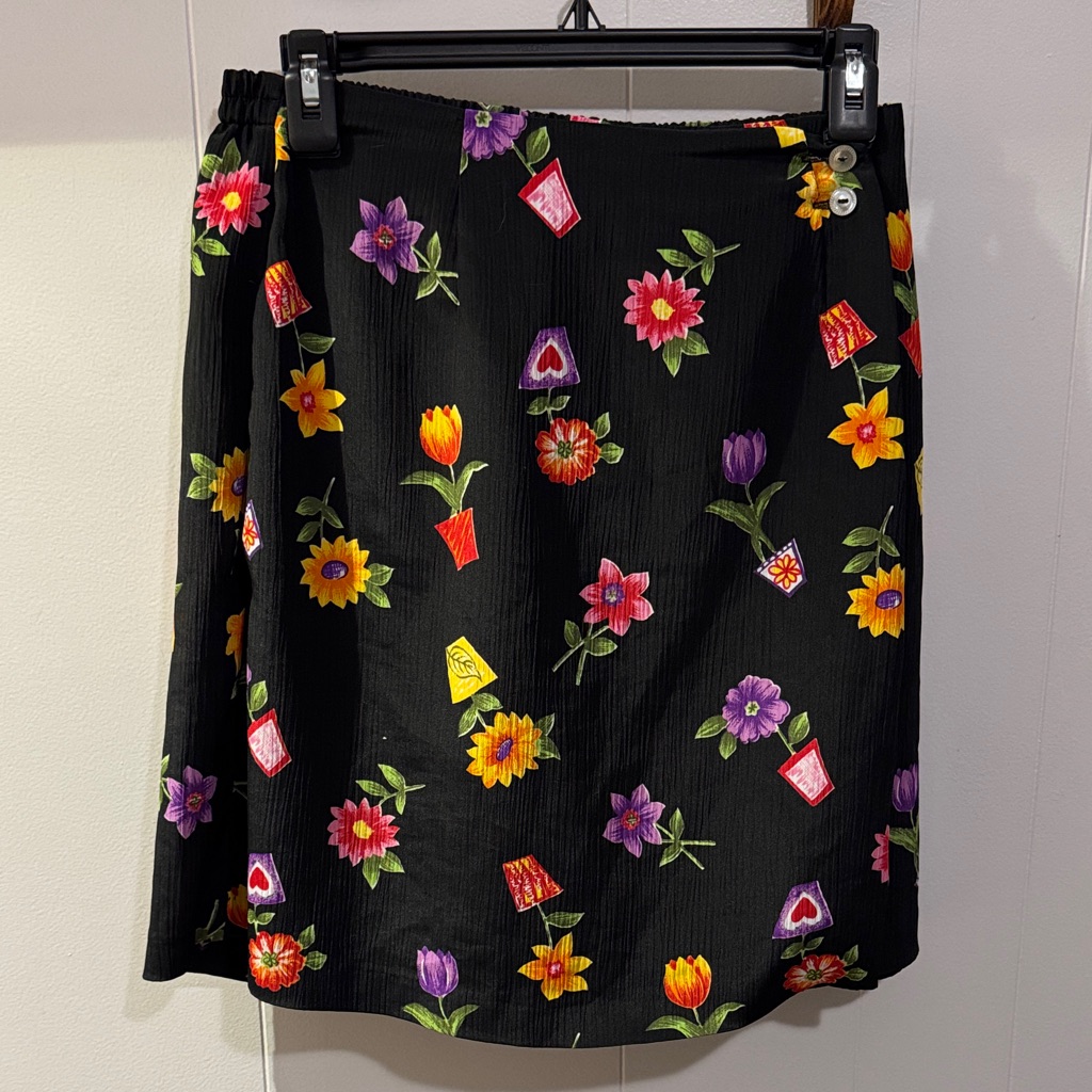 Vintage Kathie Lee Collection Black Skort With Colorful Floral Print